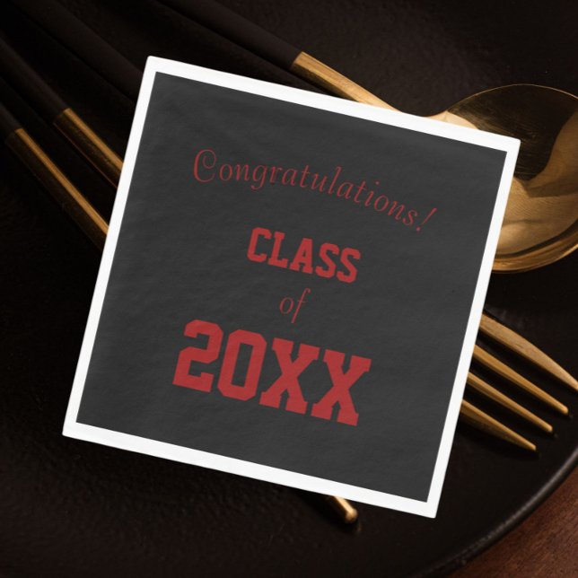 Black and Red School Colours Graduation Napkin (In Situ)