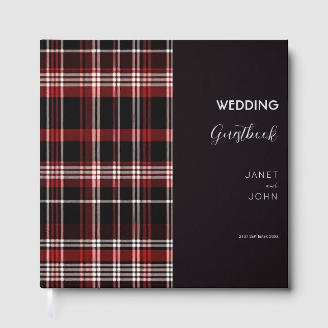 Black and Red Scottish Tartan Wedding  Guest Book (Front)
