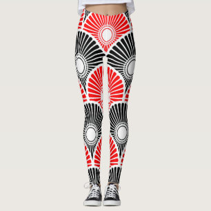 Black and Red semi circle wave pattern Leggings