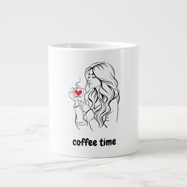 Black and Red Simple Illustration Café Time Mug (Devant)