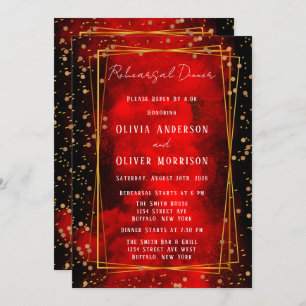 Black and Red Smokey Geometric Rehearsal Dinner Invitation