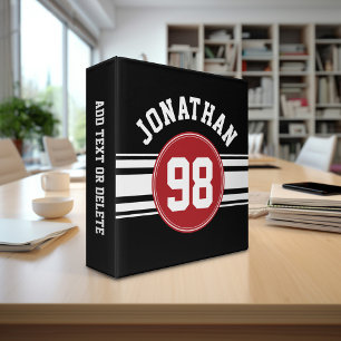 Black and Red Sports Jersey Custom Name Number Binder