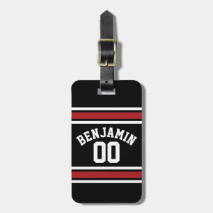 Black and Red Sports Jersey Custom Name Number Luggage Tag