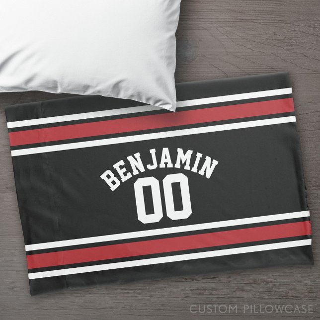 Black and Red Sports Jersey Custom Name Number Pillowcase (Custom Pillowcase)