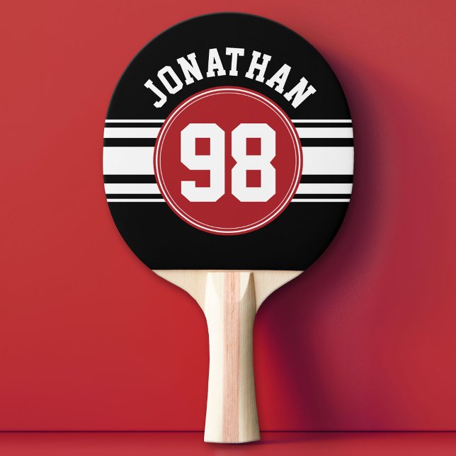 Black and Red Sports Jersey Custom Name Number Ping Pong Paddle (Custom Ping Pong Paddle - Team or College colors Sports Jersey)