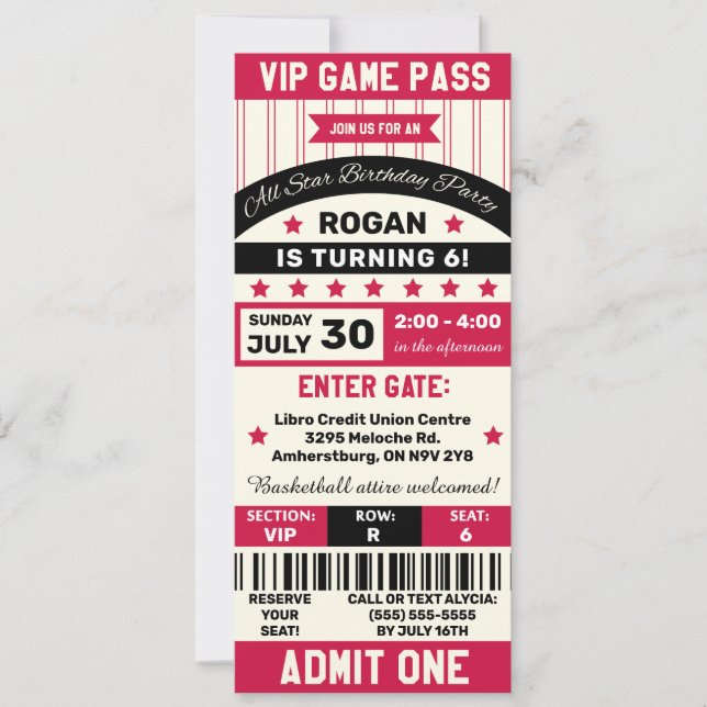 Black and Red Sports Themed Ticket Birthday Party Invitation (Front)