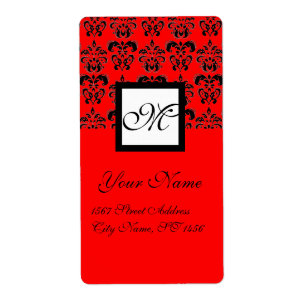 BLACK AND RED SQUARE DAMASK MONOGRAM,