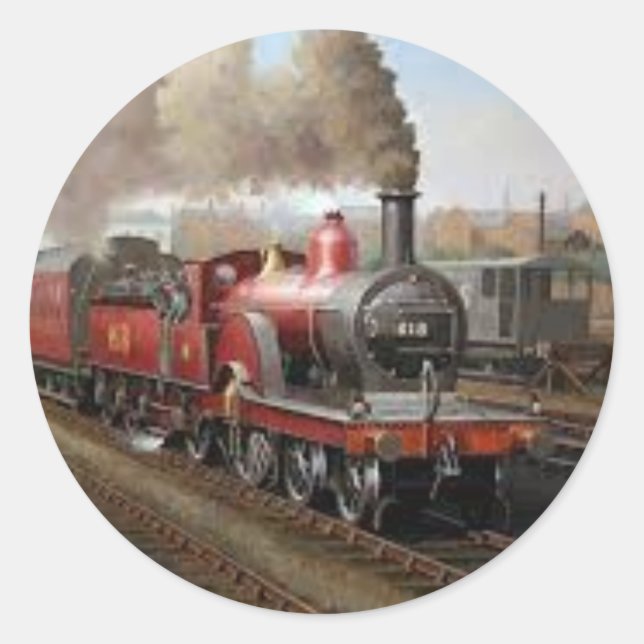 Black and red steam engine pulling a train sticker (Front)