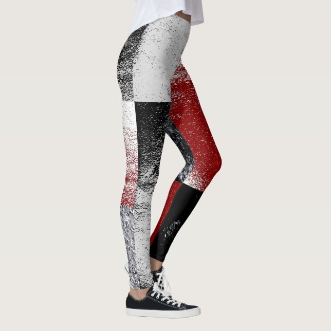 Black and Red Stone Finish Style Block Design Leggings (Right)