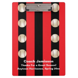 Black and Red Stripe, Baseball Coach Thanks, Name Clipboard