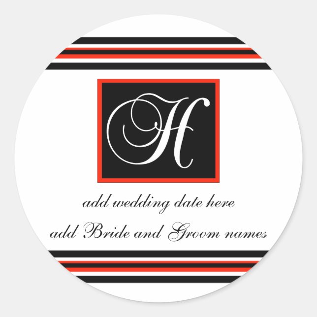 Black And Red Stripe Monogram H Reminder Stickers (Front)