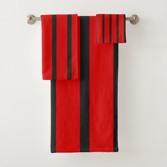 Black and Red Stripes Bath Towel Set (Insitu)