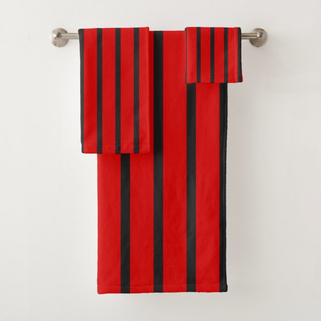 Black and Red Stripes Bath Towel Set (Insitu)