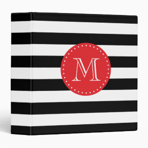 Black and Red Stripes Custom Monogram Binder