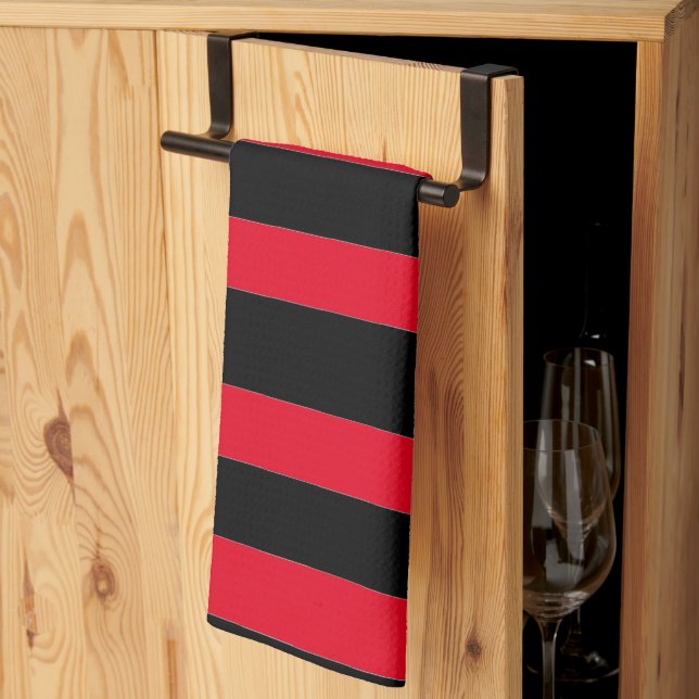 Black and Red Stripes Kitchen Towel (Thirds Fold)