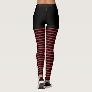 Black and Red Stripes Pattern Striped Leggings