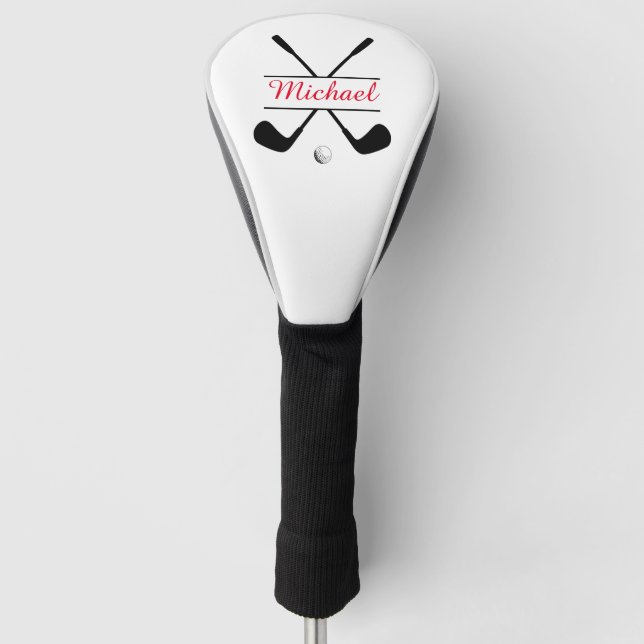 Black and Red Stylish Logo and Name Golf Player Golf Head Cover (Front)