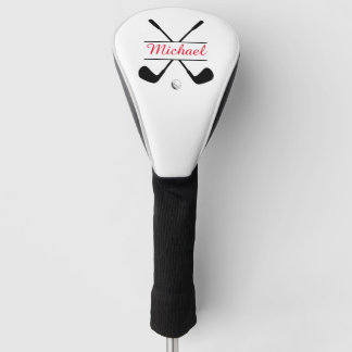 Black and Red Stylish Logo and Name Golf Player Head Cover