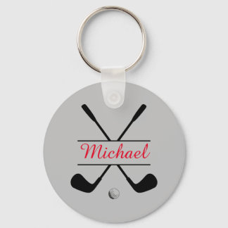 Black and Red Stylish Logo and Name Golf Player Keychain