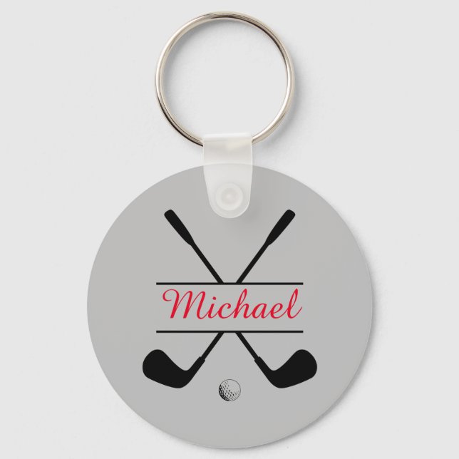 Black and Red Stylish Logo and Name Golf Player Keychain (Front)