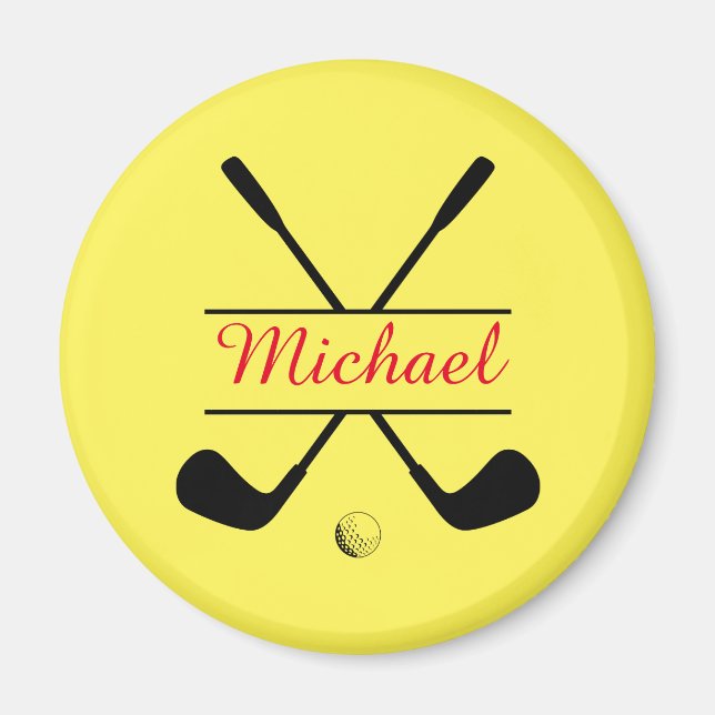 Black and Red Stylish Logo and Name Golf Player Magnet (Front)