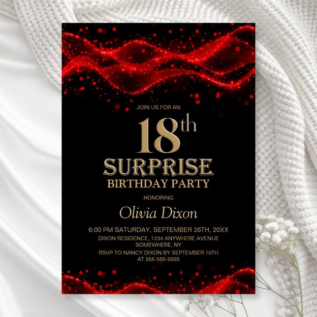Black and Red Surprise 18th Birthday Party Invitation (Creator Uploaded)