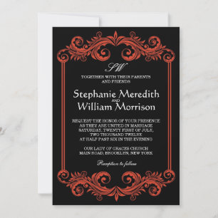 Black and Red Swirl Wedding Invitation