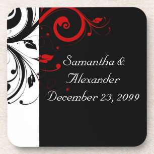 Black and Red Swirly Vines Coaster