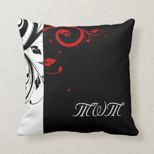 Black and Red Swirly Vines Throw Pillow