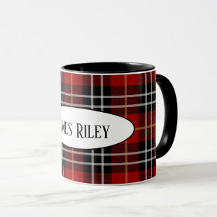 black and red tartan plaid with name mug