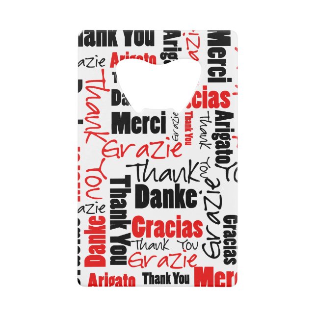 Black and Red Thank You Word Cloud Wallet Bottle Opener (Front)