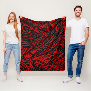 Black And Red Tribal Abstract  Fleece Blanket