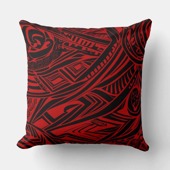 Black And Red Tribal Abstract Throw Pillow (Front)