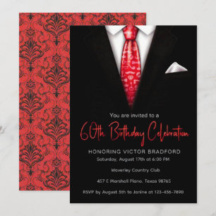 Black and Red Tuxedo Anniversaire Invitation