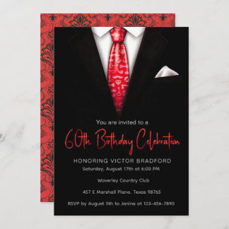Black and Red Tuxedo Birthday Event Invitation