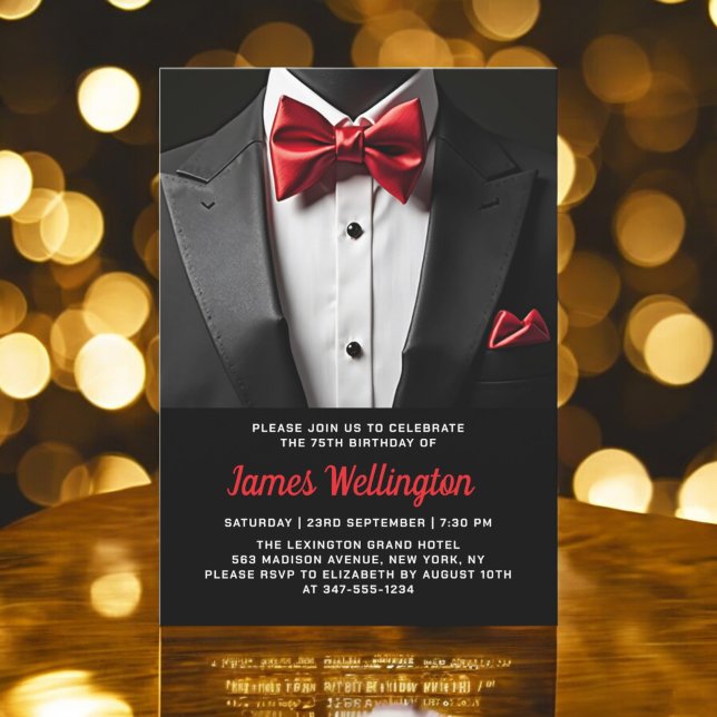 Black and Red Tuxedo Birthday Event Invitation (Creator Uploaded)
