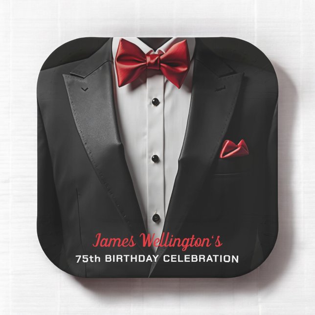 Black and Red Tuxedo Birthday Event Paper Plate (Creator Uploaded)