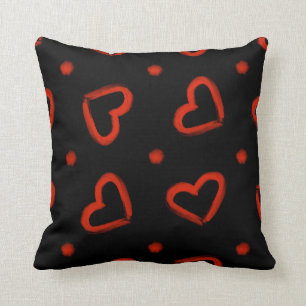 Black and Red Valentines Day Hearts Pattern Throw Pillow