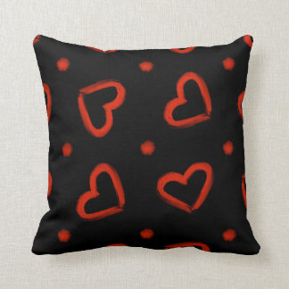 Black and Red Valentines Day Hearts Pattern Throw Pillow