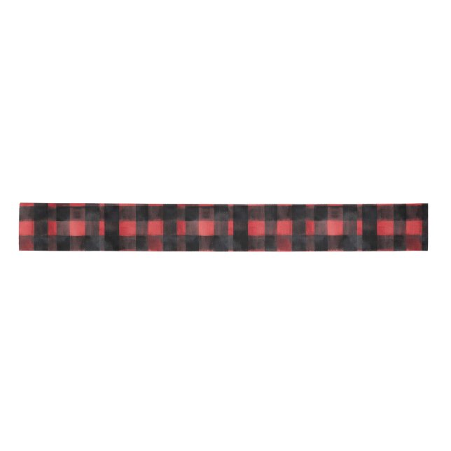 Black and Red Watercolor Plaid Design Satin Ribbon (Front)