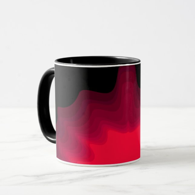 Black and red waves abstract painting mug (Front Left)