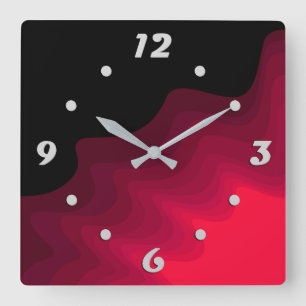 Black and red waves abstract painting  square wall clock