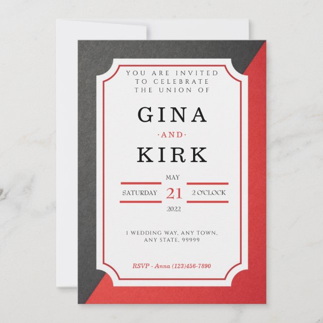 Black and Red Wedding Invitation (Front)