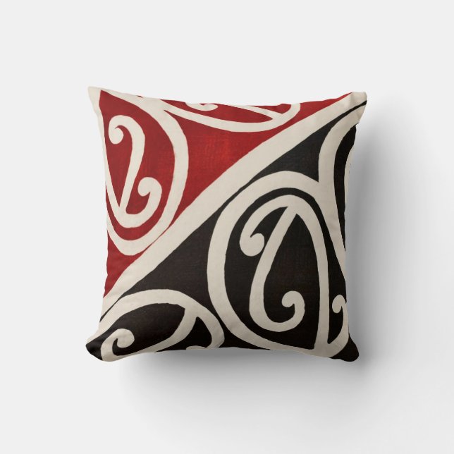 Black and Red with cream Swirls Artistic Burgundy  Throw Pillow (Front)