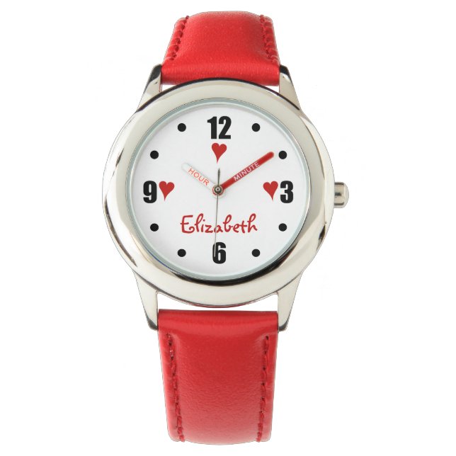 Black and red with hearts and name watch (Front)