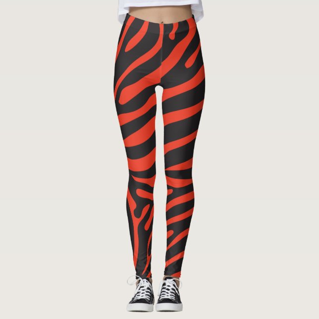 Black and Red Zebra Print Leggings (Front)