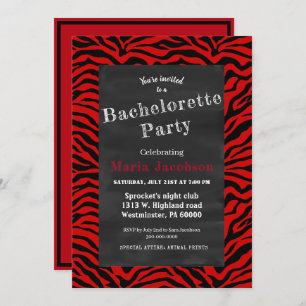Black and red zebra striped chalkboard invitation