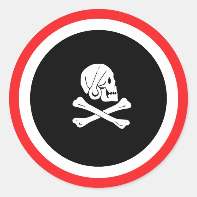 Black and RedJolly Roger Pirate Classic Round Sticker (Front)