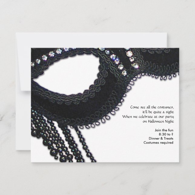 Black and Rhinestone-look Mask Halloween Party Invitation (Front)