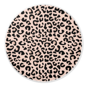 Black and Rose Blush Leopard Animal Print Ceramic Knob